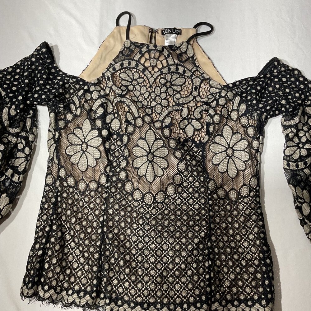 Venus Womens Floral Lace Cold-Shoulder Top Sleeves & Back Zipper Size 8